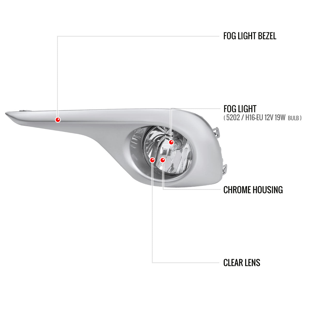2011-2013 Toyota Highlander 7117 Fog Lights Kit w/ Switch & Wiring Harness (Chrome Housing/Clear Lens)