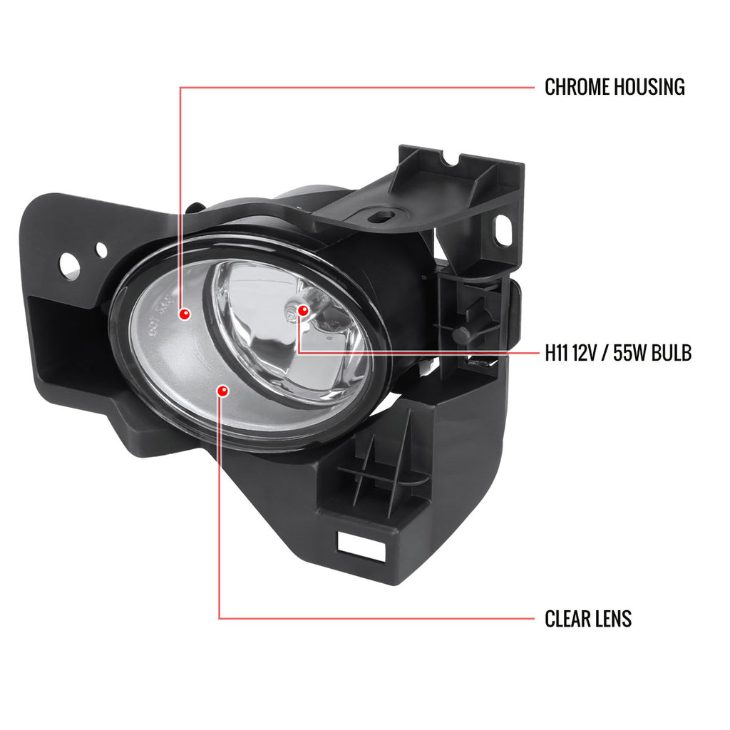 2009-2014 Nissan Maxima H11 Fog Lights Kit w/ Switch & Wiring Harness (Chrome Housing/Clear Lens)