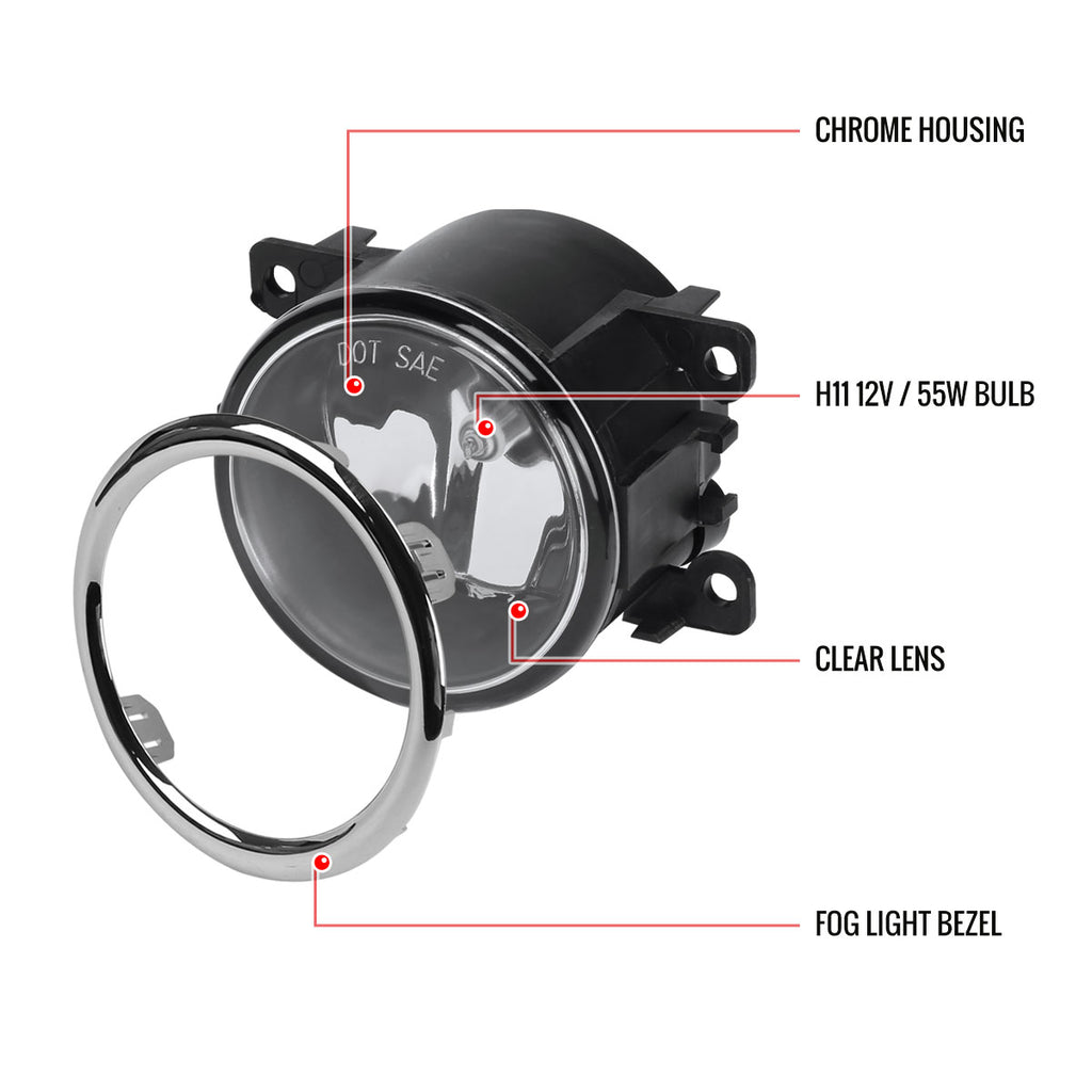 2012-2015 Honda Pilot H11 Fog Lights Kit (Chrome Housing/Clear Lens)