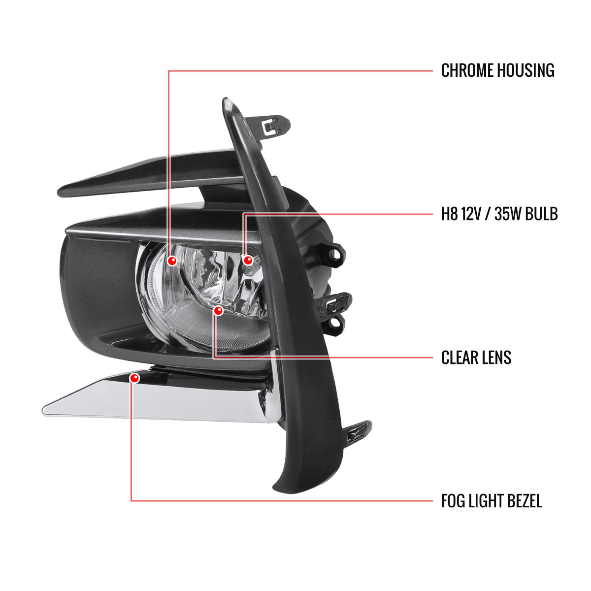 2018-2019 Toyota Sienna 12V/55W H11 Fog Lights Kit - HZ (Chrome Housing/Clear Lens)