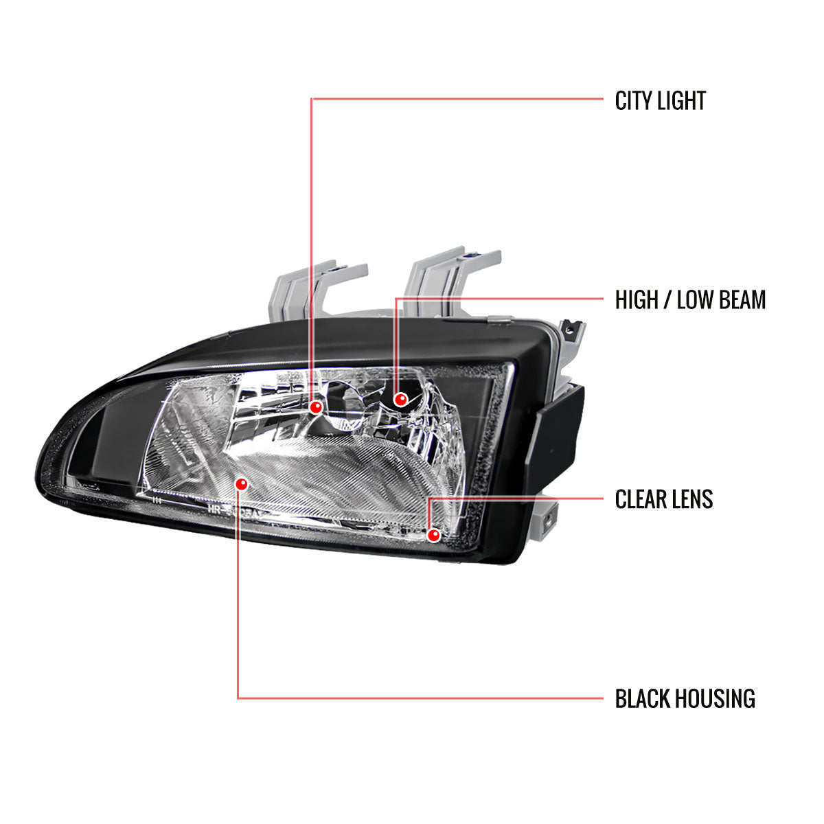 1992-1995 Honda Civic Factory Style Crystal Headlights (Matte Black Housing/Clear Lens)