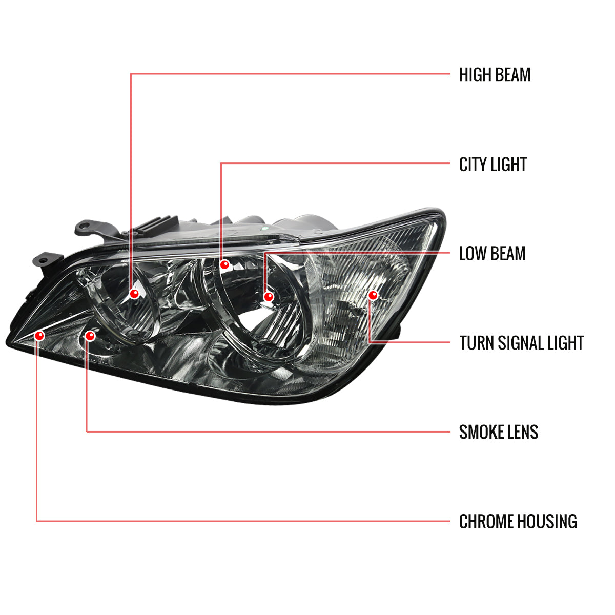 2001-2005 Lexus IS300 Factory Style Crystal Headlights (Chrome Housing/Smoke Lens)