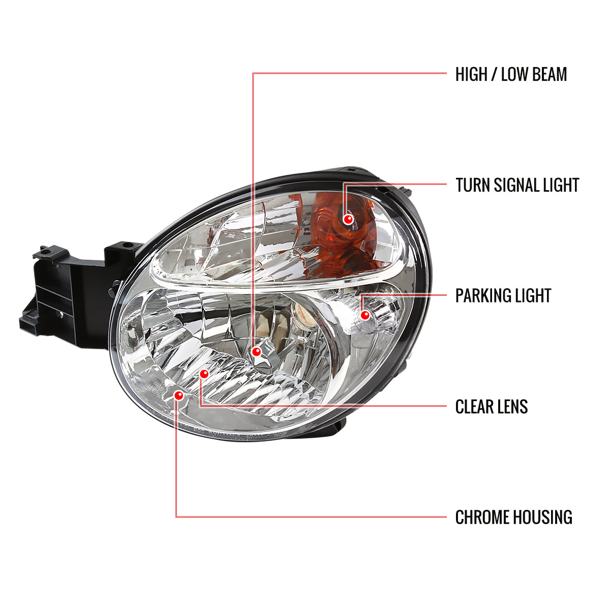 2002-2003 Subaru Impreza OEM Replacement Headlights (Chrome Housing/Clear Lens)