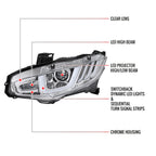 2016-2021 Honda Civic Full LED Projector Headlights w/ Switcback Sequential Turn Signal (Chrome Housing/Clear Lens)