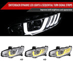 2016-2021 Honda Civic LED Headlights w/ LED Switchback Sequential Turn Signal (Chrome Housing/Clear Lens)