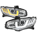 2016-2021 Honda Civic LED Headlights w/ LED Switchback Sequential Turn Signal (Chrome Housing/Clear Lens)