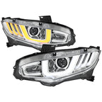 2016-2021 Honda Civic LED Headlights w/ LED Switchback Sequential Turn Signal (Chrome Housing/Clear Lens)