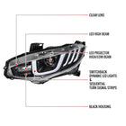 2016-2021 Honda Civic LED Headlights w/ LED Switchback Sequential Turn Signal (Matte Black Housing/Clear Lens)