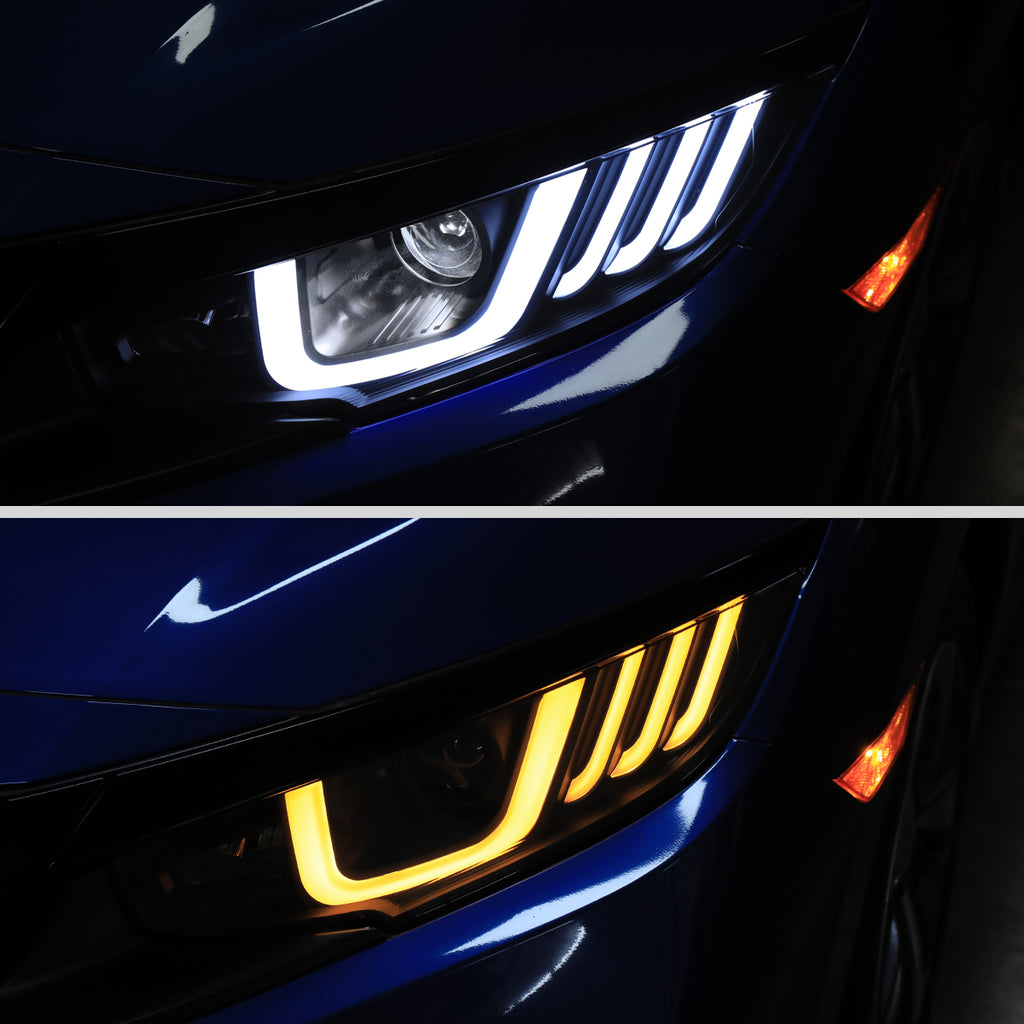 2016-2021 Honda Civic LED Headlights w/ LED Switchback Sequential Turn Signal (Matte Black Housing/Smoke Lens)