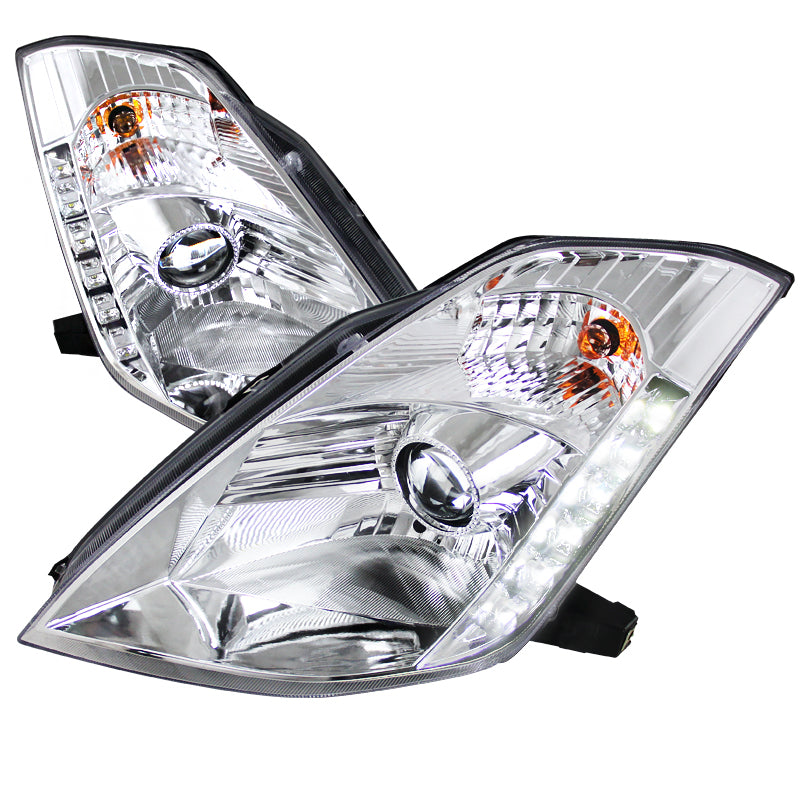 2003-2005 Nissan 350Z SMD LED Light Strip Projector Headlights - Chrome/Clear Lens