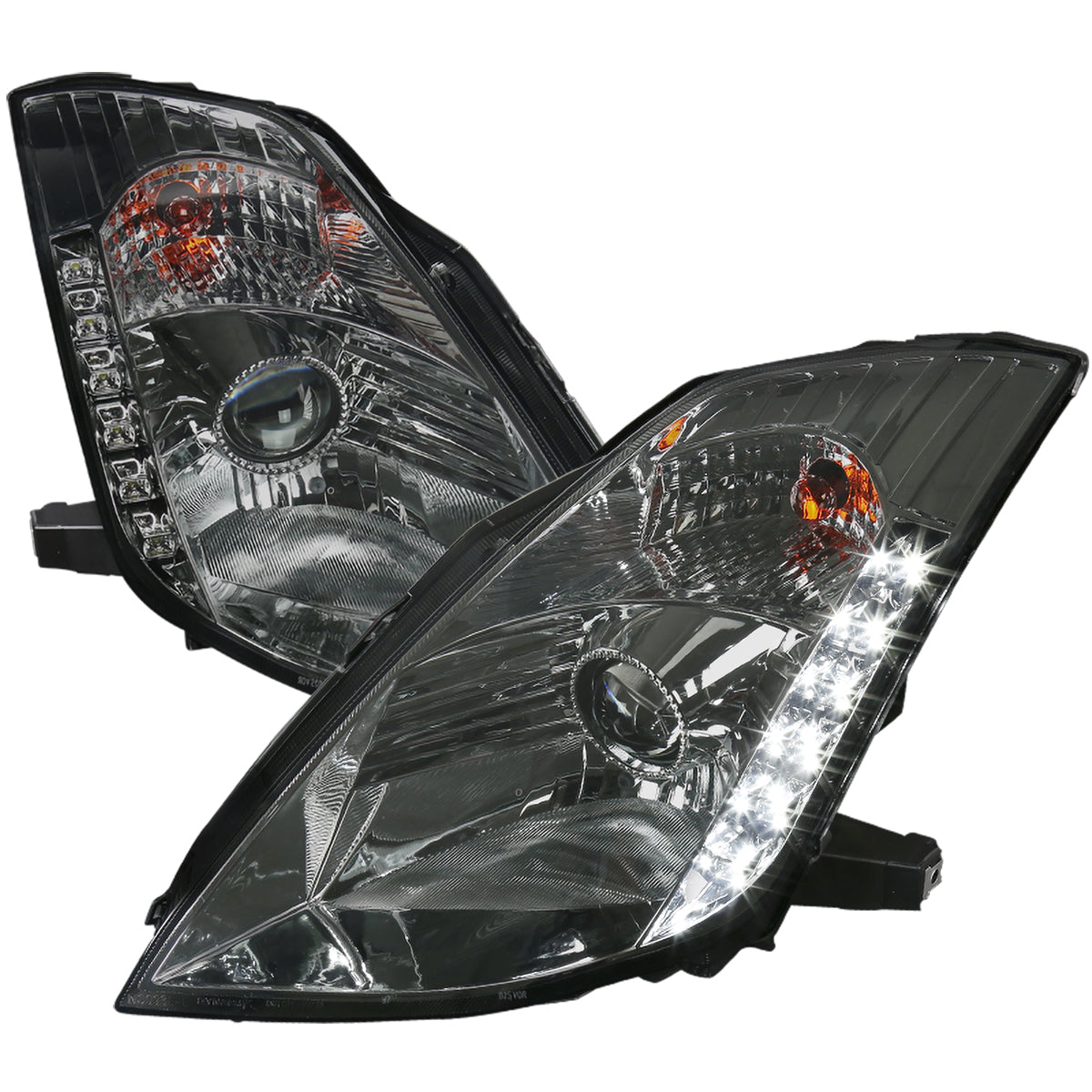 2003-2005 Nissan 350Z SMD LED Light Strip Projector Headlights - Chrome/Smoke Lens