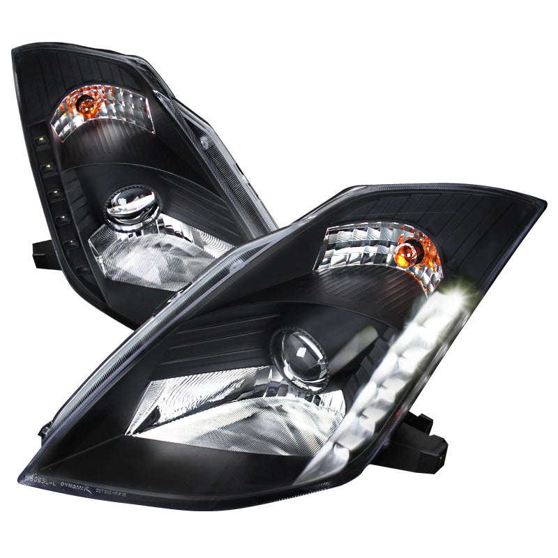 2003-2005 Nissan 350Z SMD LED Light Strip Projector Headlights - Matte Black/Clear Lens