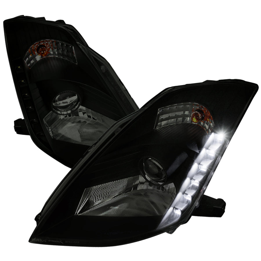 2003-2005 Nissan 350Z SMD LED Light Strip Projector Headlights - Matte Black/Smoke Lens