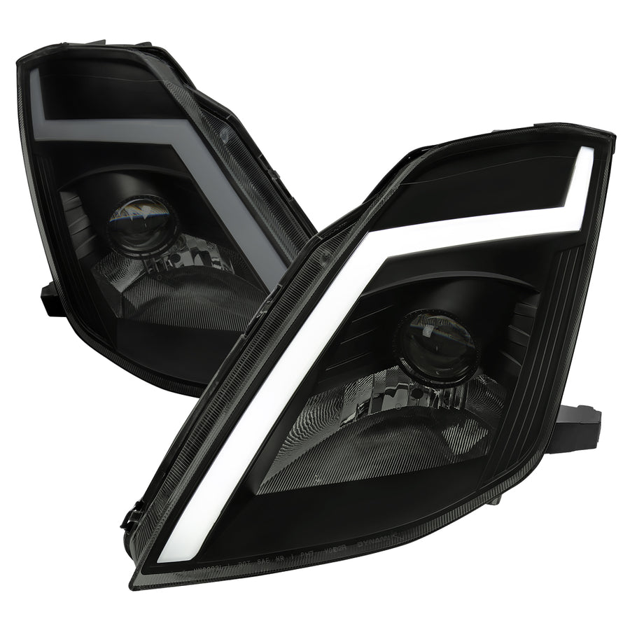 2003-2005 Nissan 350Z Switchback Sequential Turn Signal Animated LED Bar Projector Headlights (Matte Black Housing/Smoke Lens)
