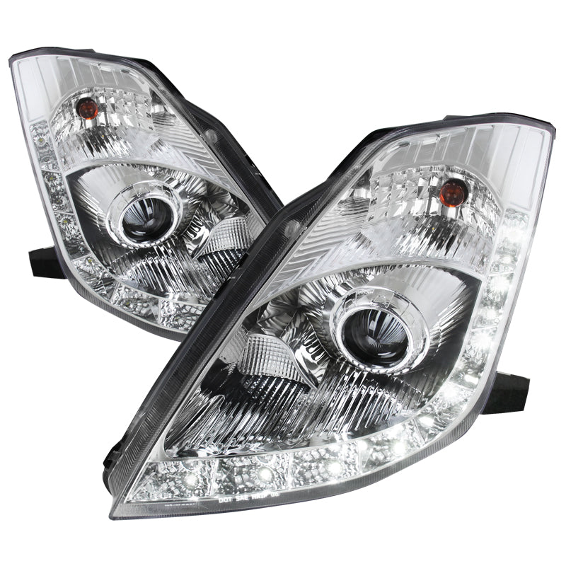 2006-2009 Nissan 350Z SMD LED Light Strip Projector Headlights - Chrome/Clear Lens
