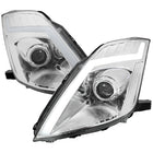 2006-2009 Nissan 350Z Switchback Sequential Turn Signal Animated LED Bar Projector Headlights (Chrome Housing/Clear Lens)