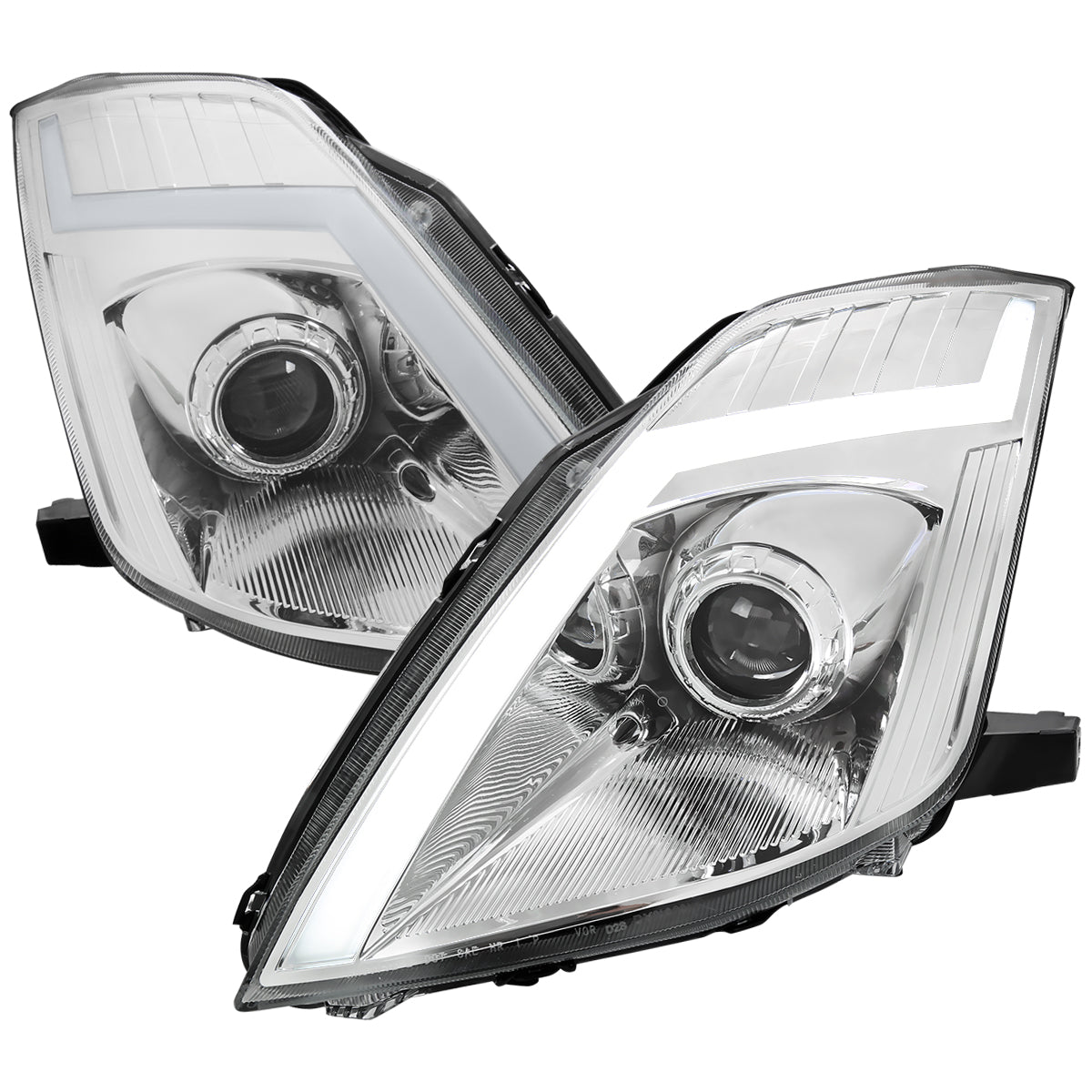 2006-2009 Nissan 350Z Switchback Sequential Turn Signal Animated LED Bar Projector Headlights (Chrome Housing/Clear Lens)