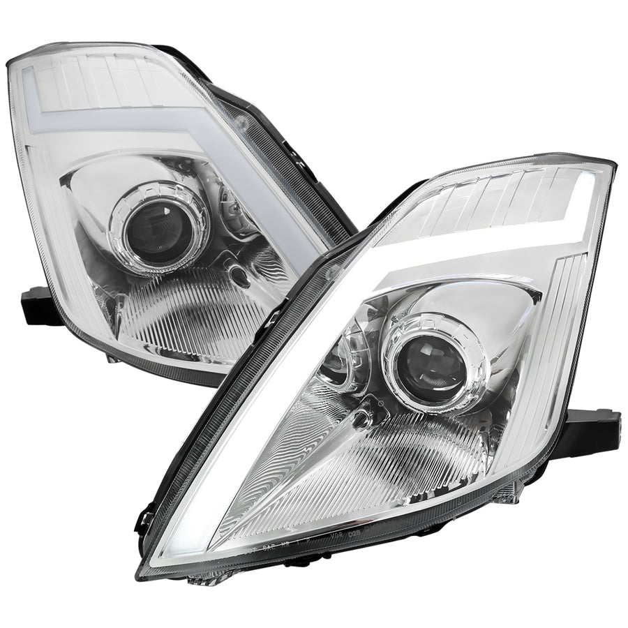 2006-2009 Nissan 350Z Switchback Sequential Turn Signal Animated LED Bar Projector Headlights (Chrome Housing/Clear Lens)