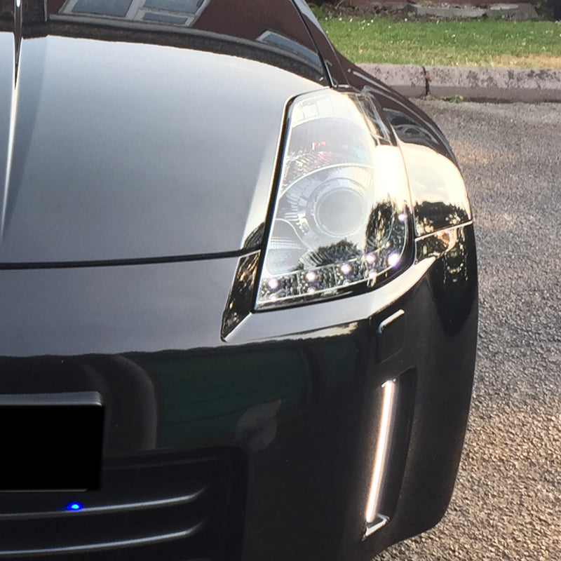 2006-2009 Nissan 350Z SMD LED Light Strip Projector Headlights - Chrome/Smoke Lens