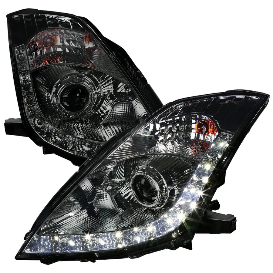 2006-2009 Nissan 350Z SMD LED Light Strip Projector Headlights - Chrome/Smoke Lens