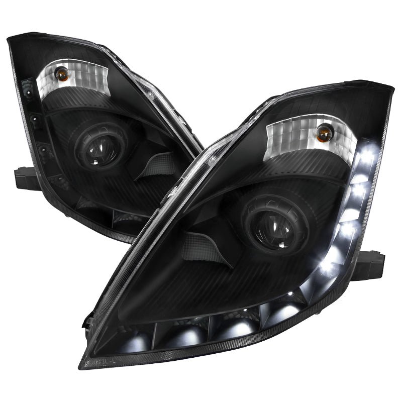 2006-2009 Nissan 350Z SMD LED Light Strip Projector Headlights - Matte Black/Clear Lens
