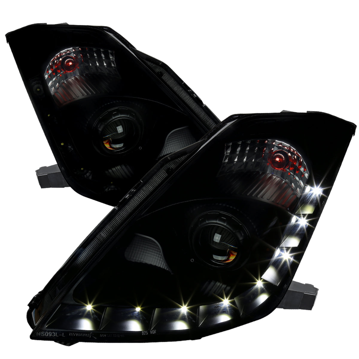 2006-2009 Nissan 350Z SMD LED Light Strip Projector Headlights - Matte Black/Smoke Lens