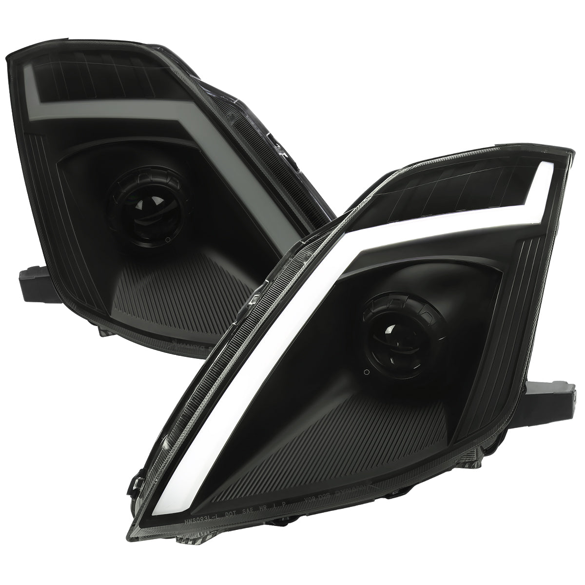 2006-2009 Nissan 350Z Switchback Sequential Turn Signal Animated LED Bar Projector Headlights (Matte Black Housing/Smoke Lens)