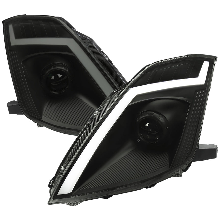 2006-2009 Nissan 350Z Switchback Sequential Turn Signal Animated LED Bar Projector Headlights (Matte Black Housing/Smoke Lens)