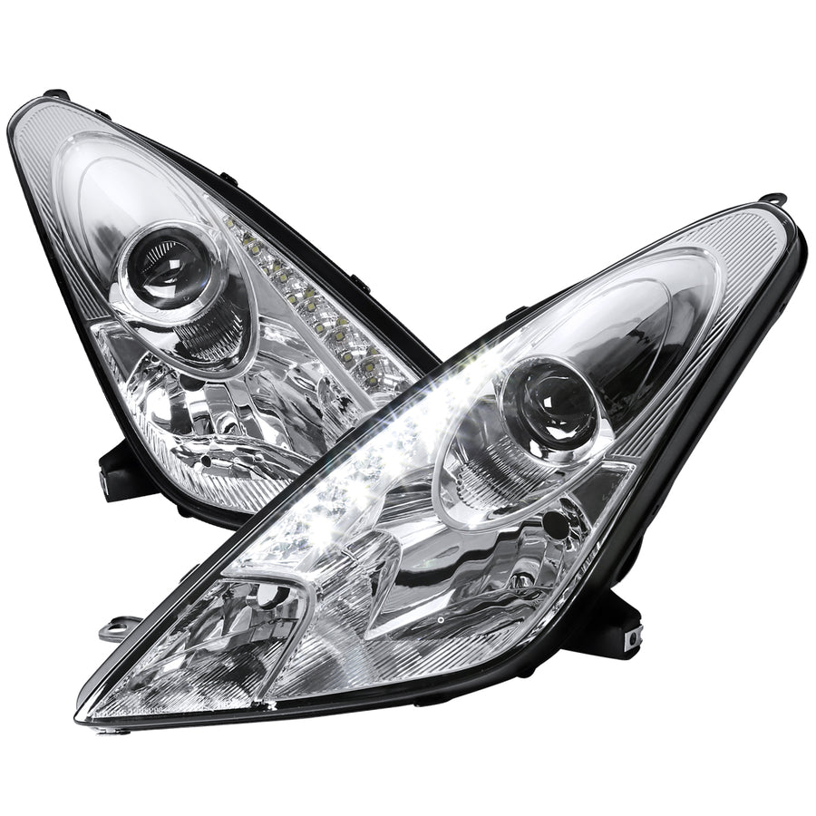 2000-2005 Toyota Celica Projector Headlights w/ SMD LED Light Strip (Chrome Housing/Clear Lens)