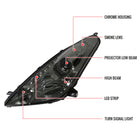 2000-2005 Toyota Celica Projector Headlights w/ SMD LED Light Strip (Chrome Housing/Smoke Lens)