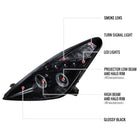 2000-2005 Toyota Celica Dual Halo Projector Headlights (Glossy Black Housing/Smoke Lens)