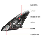 2000-2005 Toyota Celica Projector Headlights w/ SMD LED Light Strip (Matte Black Housing/Clear Lens)