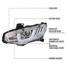 2016-2021 Honda Civic Projector Headlights w/ LED Switchback Sequential Turn Signal (Chrome Housing/Clear Lens)