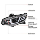 2016-2021 Honda Civic Projector Headlights w/ LED Switchback Sequential Turn Signal (Matte Black Housing/Clear Lens)