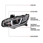 2016-2021 Honda Civic Projector Headlights w/ LED Switchback Sequential Turn Signal (Matte Black Housing/Clear Lens)
