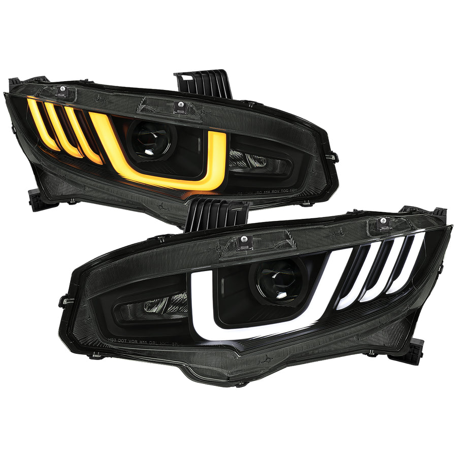 2016-2021 Honda Civic Projector Headlights w/ LED Switchback Sequential Turn Signal (Matte Black Housing/Smoke Lens)