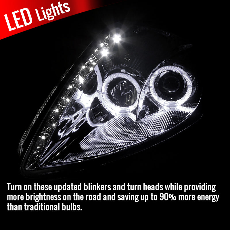 2000-2005 Mitsubishi Eclipse Dual Halo Projector Headlights w/ SMD LED Light Strip (Chrome Housing/Clear Lens)
