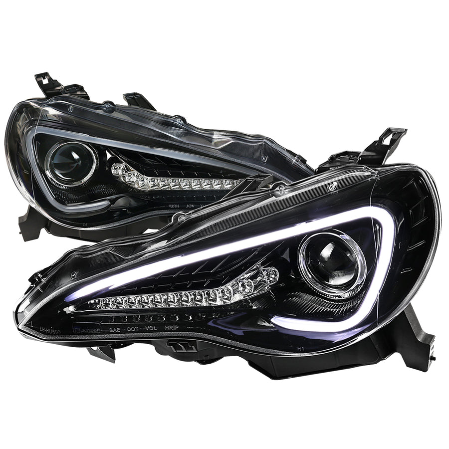 2013-2016 Scion FRS Projector Headlights w/ LED Strip & Turn Signal Lights (Jet Black Housing/Clear Lens)