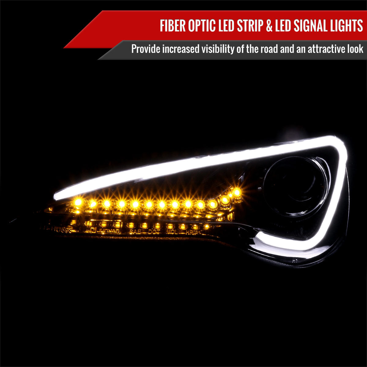 2013-2016 Scion FR-S Projector Headlights w/ LED Strip & Turn Signal Lights (Glossy Black Housing/Smoke Lens)