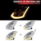 2003-2007 Infiniti G35 Coupe Switchback Sequential LED Bar Projector Headlights - Chrome/Clear Lens