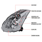 2003-2007 Infiniti G35 Coupe Switchback Sequential LED Bar Projector Headlights - Chrome/Clear Lens