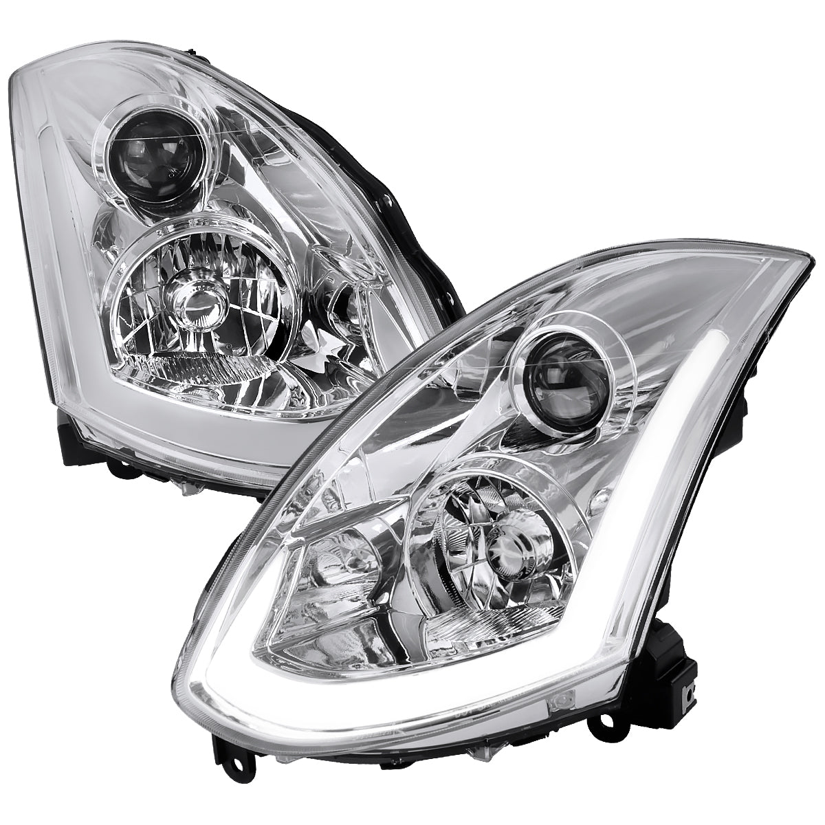 2003-2007 Infiniti G35 Coupe Switchback Sequential LED Bar Projector Headlights - Chrome/Clear Lens
