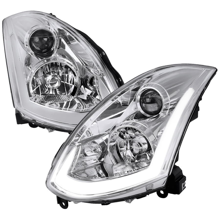 2003-2007 Infiniti G35 Coupe Switchback Sequential LED Bar Projector Headlights - Chrome/Clear Lens