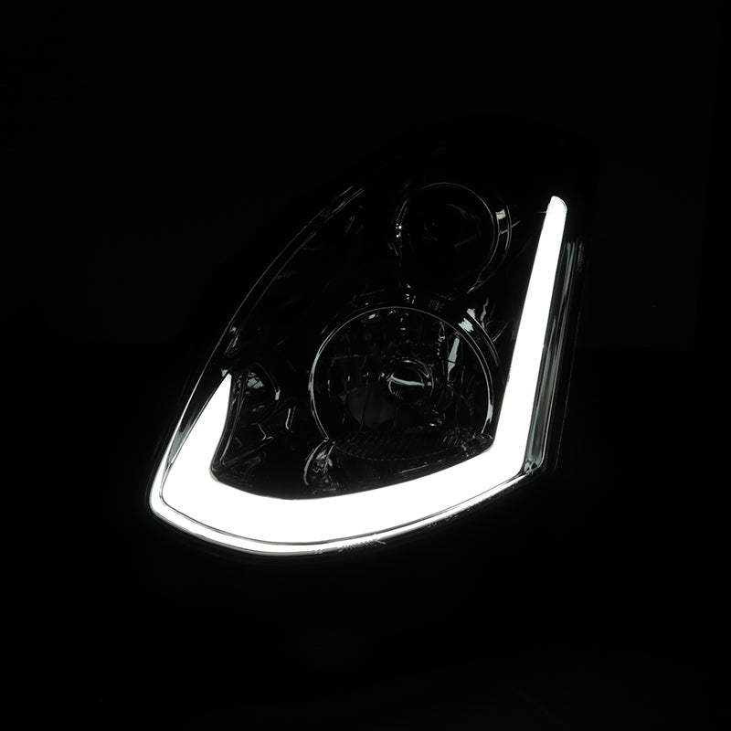 2003-2007 Infiniti G35 Coupe Switchback Sequential LED Bar Projector Headlights - Chrome/Smoke Lens