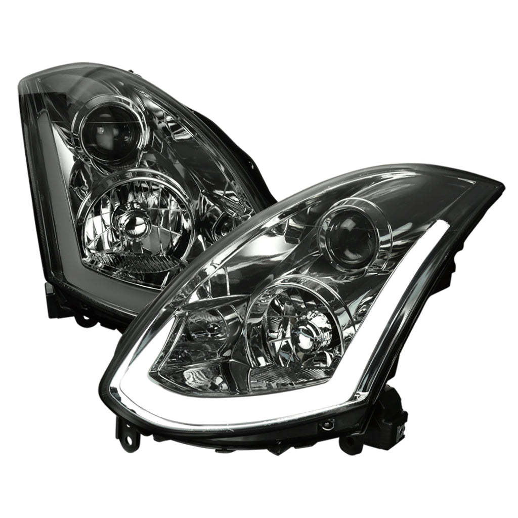 2003-2007 Infiniti G35 Coupe Switchback Sequential LED Bar Projector Headlights - Chrome/Smoke Lens