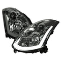 2003-2007 Infiniti G35 Coupe Switchback Sequential LED Bar Projector Headlights - Chrome/Smoke Lens