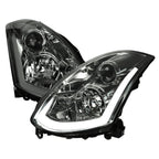 2003-2007 Infiniti G35 Coupe Switchback Sequential LED Bar Projector Headlights - Chrome/Smoke Lens