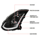 2003-2007 Infiniti G35 Coupe Switchback Sequential LED Bar Projector Headlights - Matte Black/Clear Lens