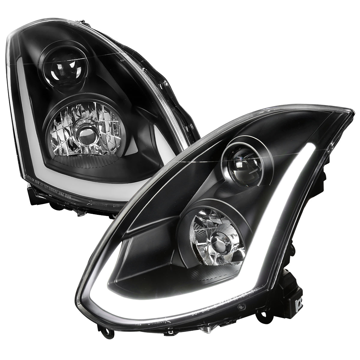 2003-2007 Infiniti G35 Coupe Switchback Sequential LED Bar Projector Headlights - Matte Black/Clear Lens