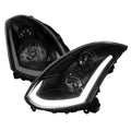 2003-2007 Infiniti G35 Coupe Switchback Sequential LED Bar Projector Headlights - Matte Black/Smoke Lens